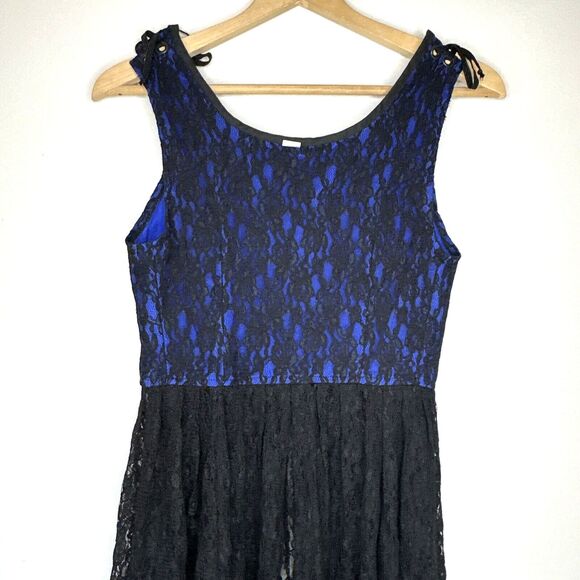 Renaissance Lace Long Bodice Corset Cinch Blue & Black Lace Sz Large - Picture 9 of 9